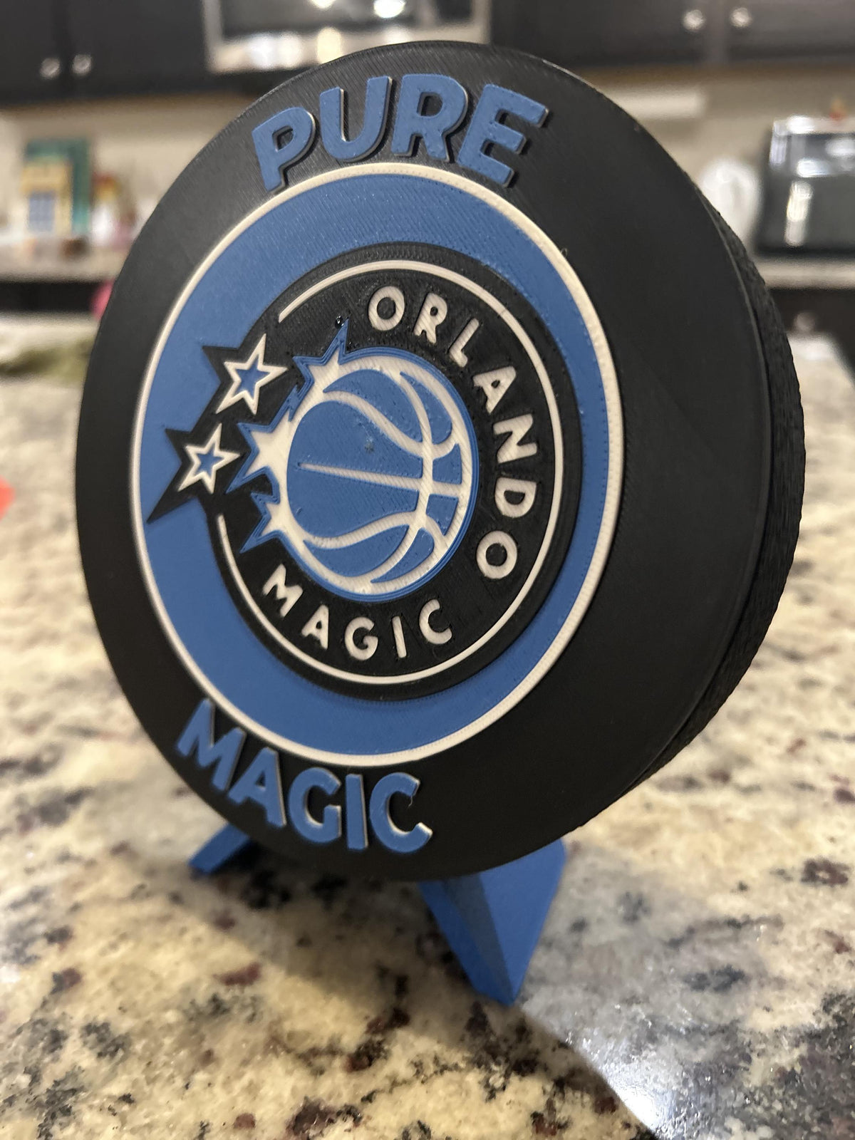 Orlando Magic 3D printed roundel and star crest display with stand and hidden stash box, personalized NBA fan gift, made in USA