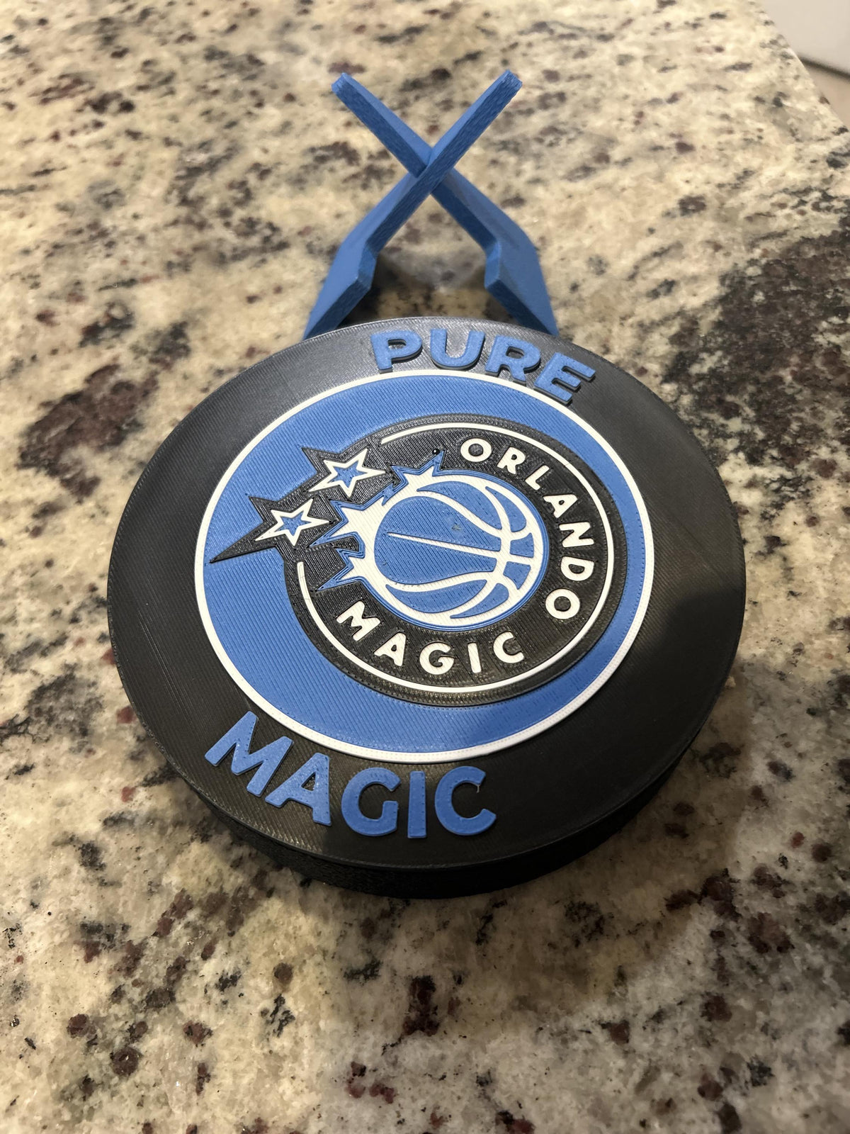 Orlando Magic 3D printed roundel and star crest display with stand and hidden stash box, personalized NBA fan gift, made in USA