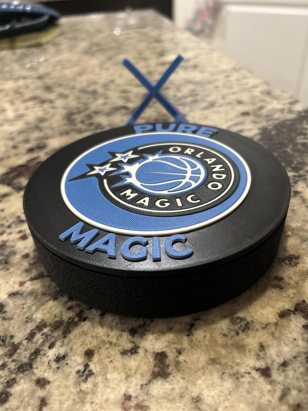 Orlando Magic 3D printed roundel and star crest display with stand and hidden stash box, personalized NBA fan gift, made in USA