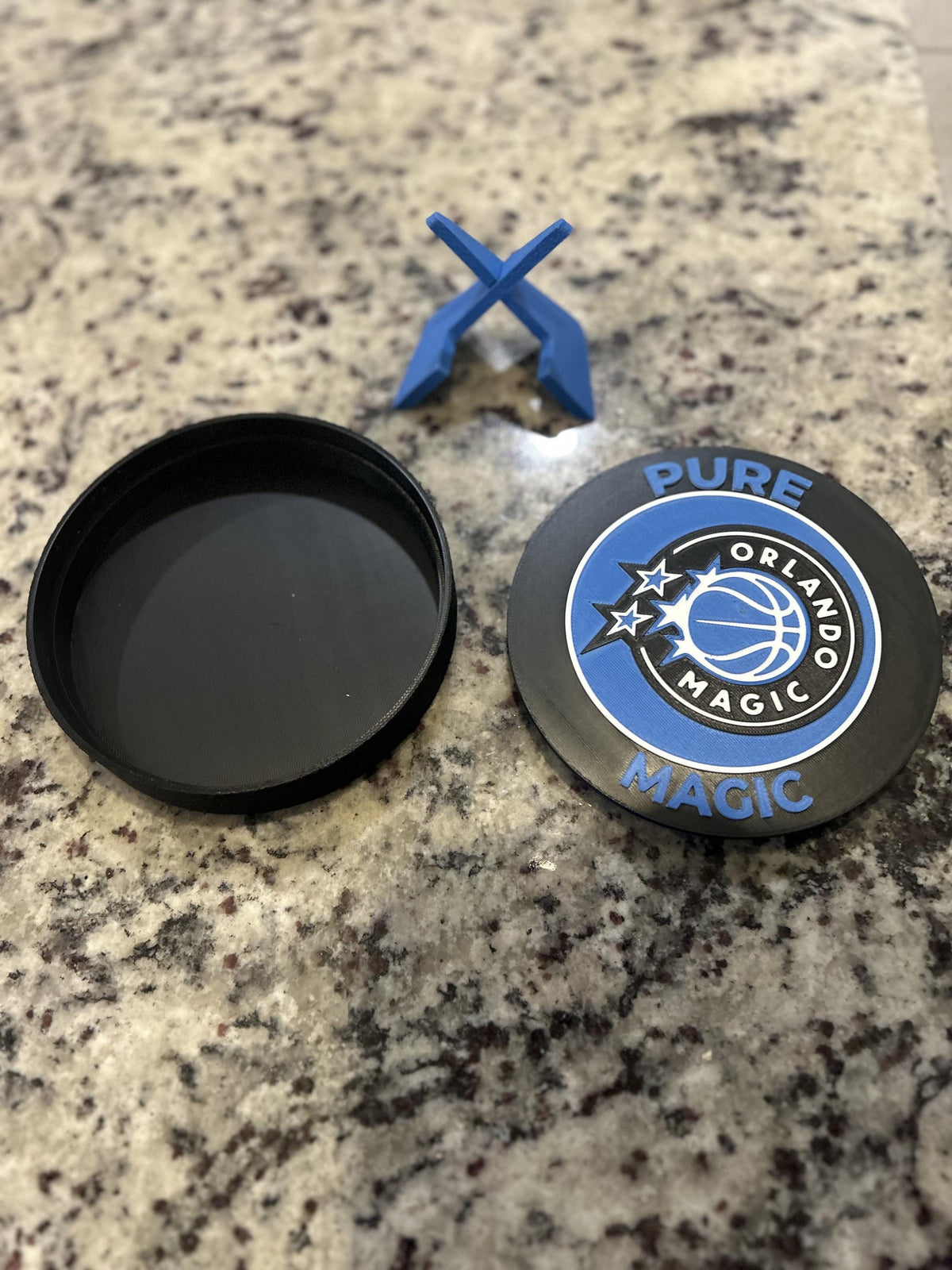 Orlando Magic 3D printed roundel and star crest display with stand and hidden stash box, personalized NBA fan gift, made in USA