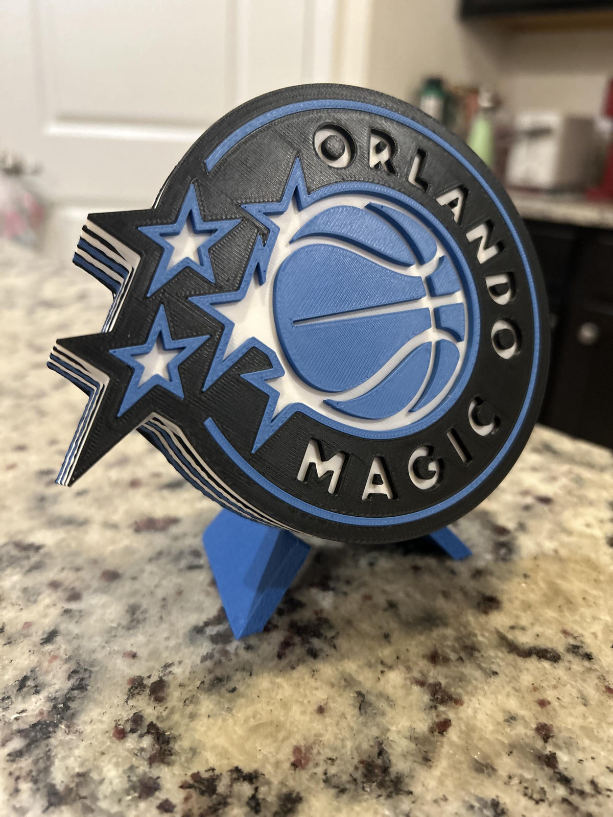 Orlando Magic 3D printed roundel and star crest display with stand and hidden stash box, personalized NBA fan gift, made in USA