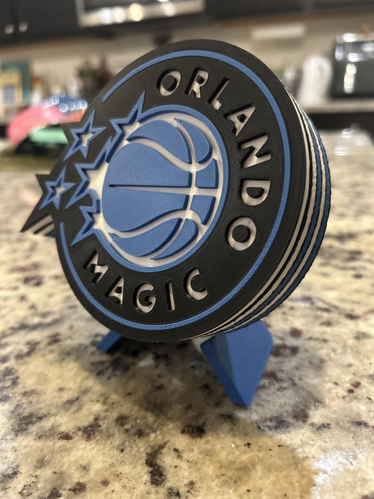 Orlando Magic 3D printed roundel and star crest display with stand and hidden stash box, personalized NBA fan gift, made in USA