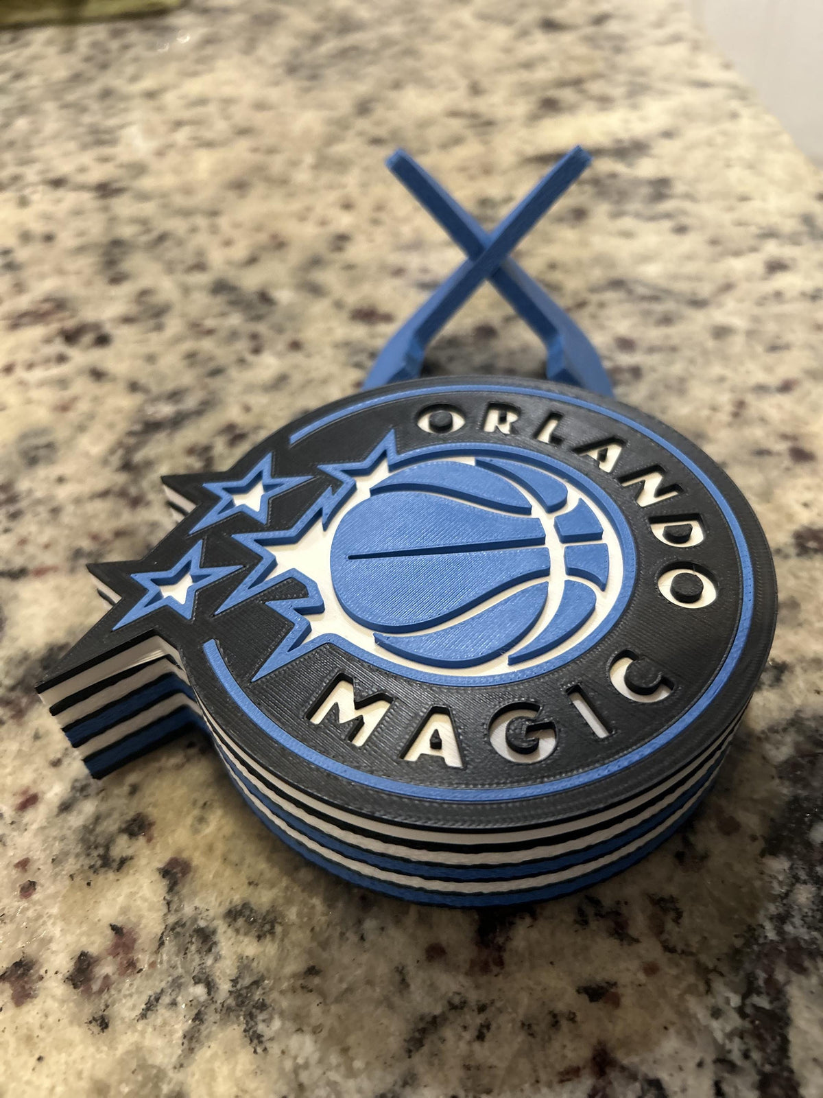 Orlando Magic 3D printed roundel and star crest display with stand and hidden stash box, personalized NBA fan gift, made in USA