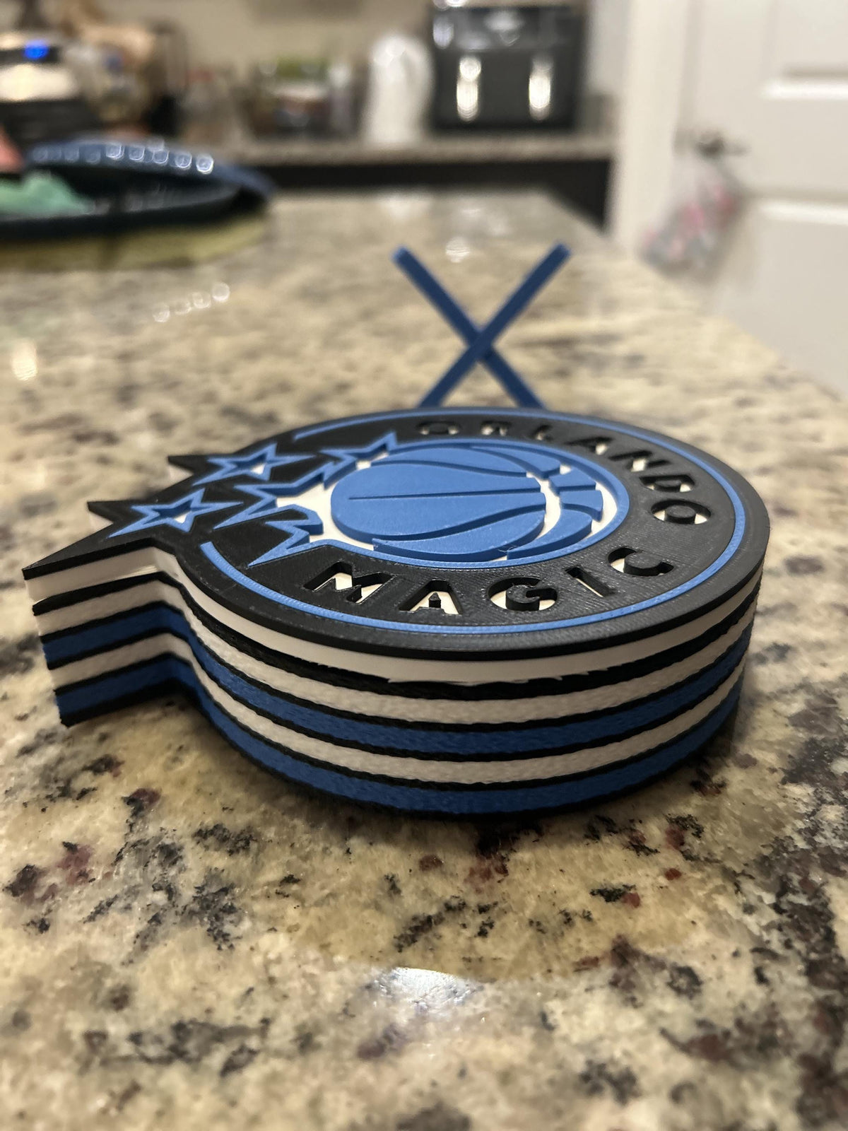 Orlando Magic 3D printed roundel and star crest display with stand and hidden stash box, personalized NBA fan gift, made in USA