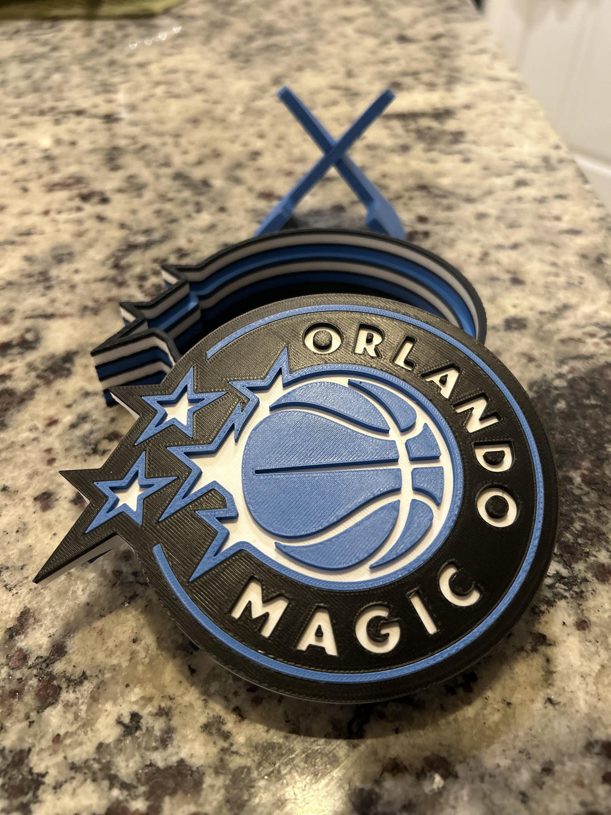 Orlando Magic 3D printed roundel and star crest display with stand and hidden stash box, personalized NBA fan gift, made in USA