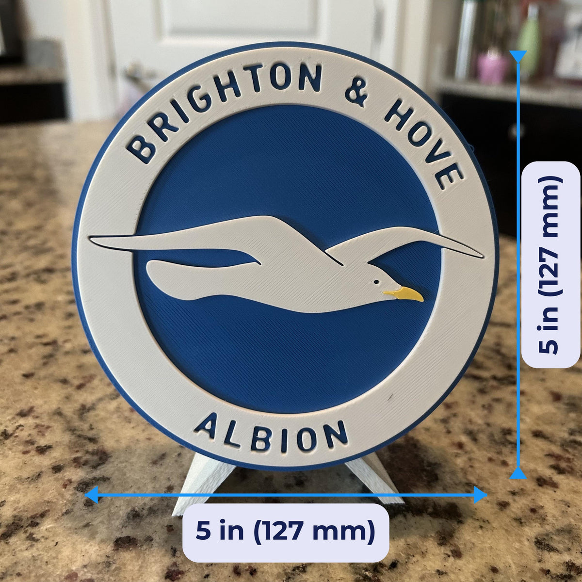 3D Printed Brighton & Hove Albion Crest Display with stand; 3D printed fan gift, made in USA