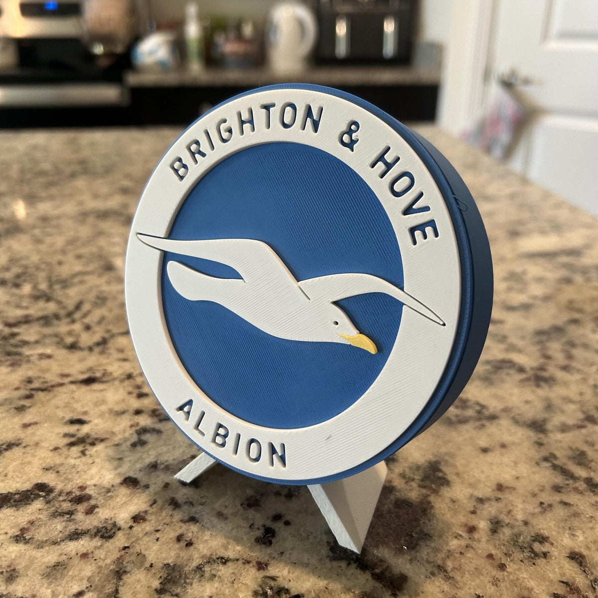 3D Printed Brighton & Hove Albion Crest Display with stand; 3D printed fan gift, made in USA