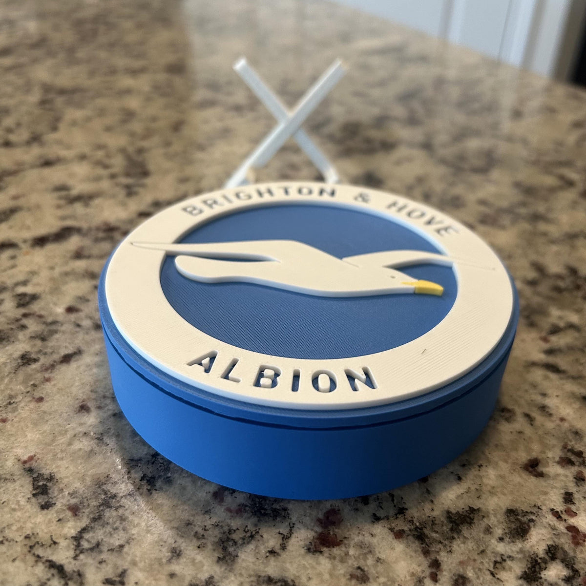 3D Printed Brighton & Hove Albion Crest Display with stand; 3D printed fan gift, made in USA