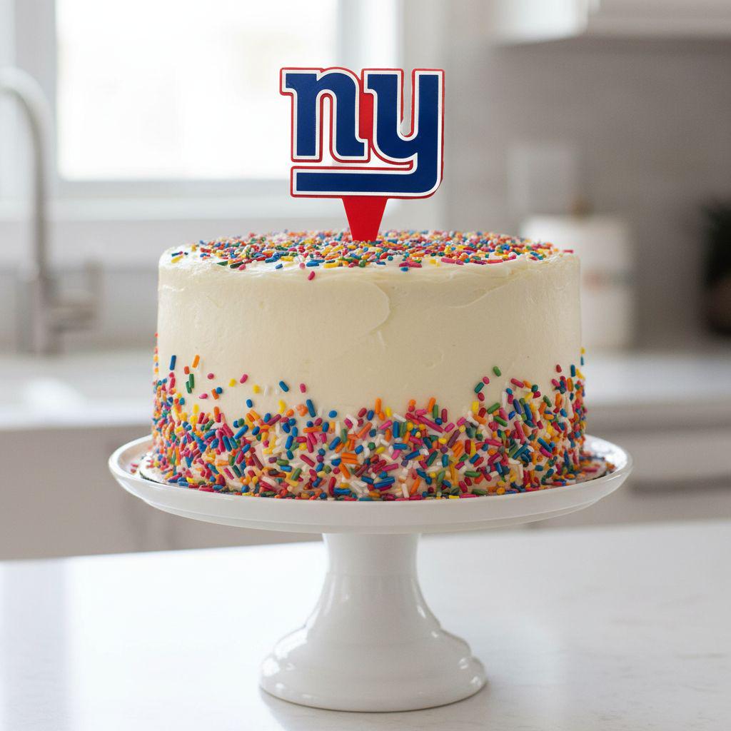 New York Giants 3D printed cake topper and cupcake toppers, food-grade PETG ny logo, NFL football birthday party decor, made in USA