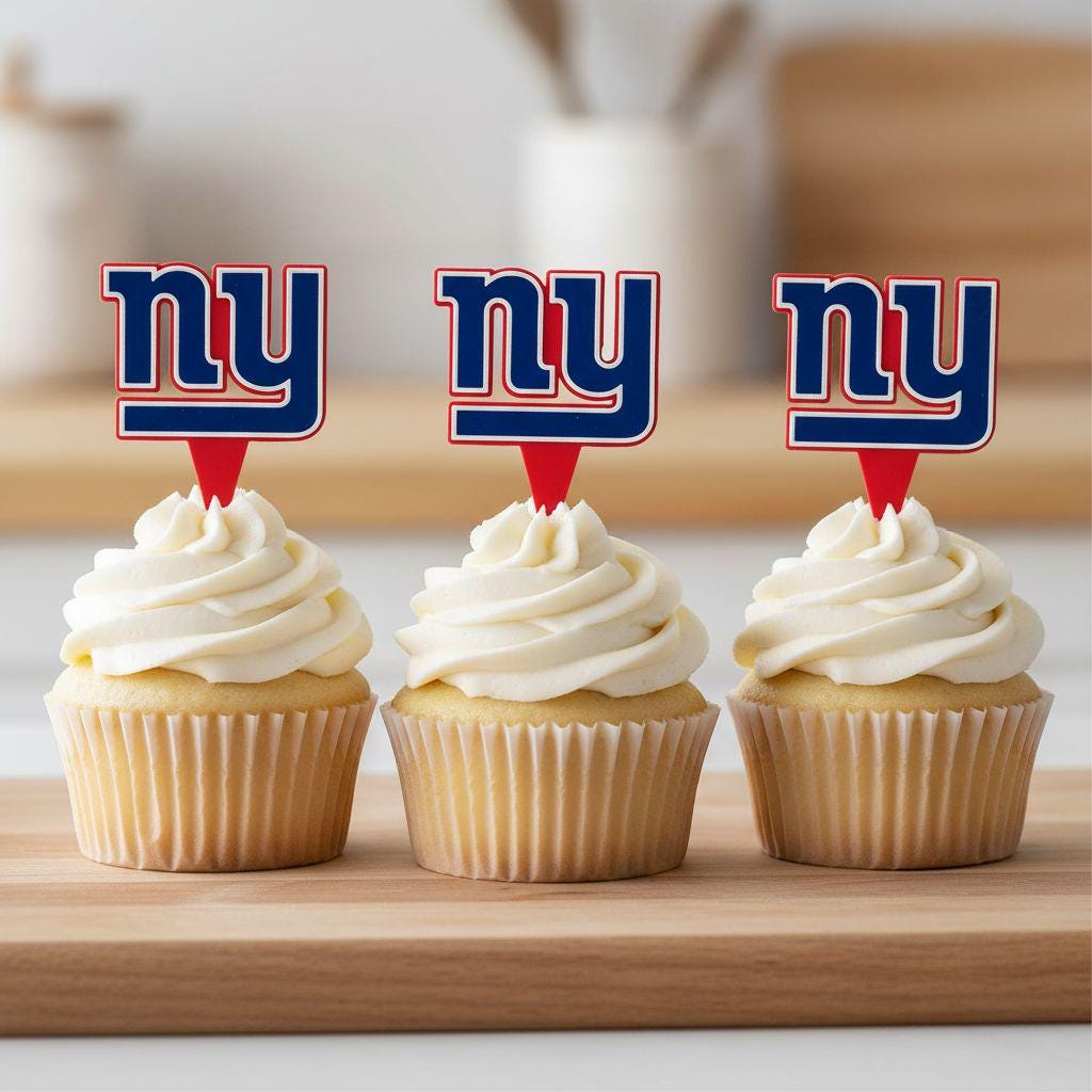 New York Giants 3D printed cake topper and cupcake toppers, food-grade PETG ny logo, NFL football birthday party decor, made in USA