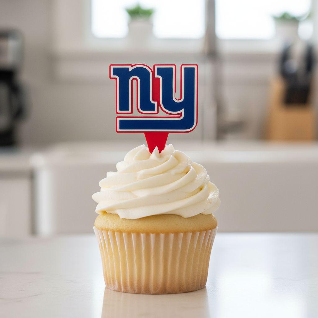 New York Giants 3D printed cake topper and cupcake toppers, food-grade PETG ny logo, NFL football birthday party decor, made in USA