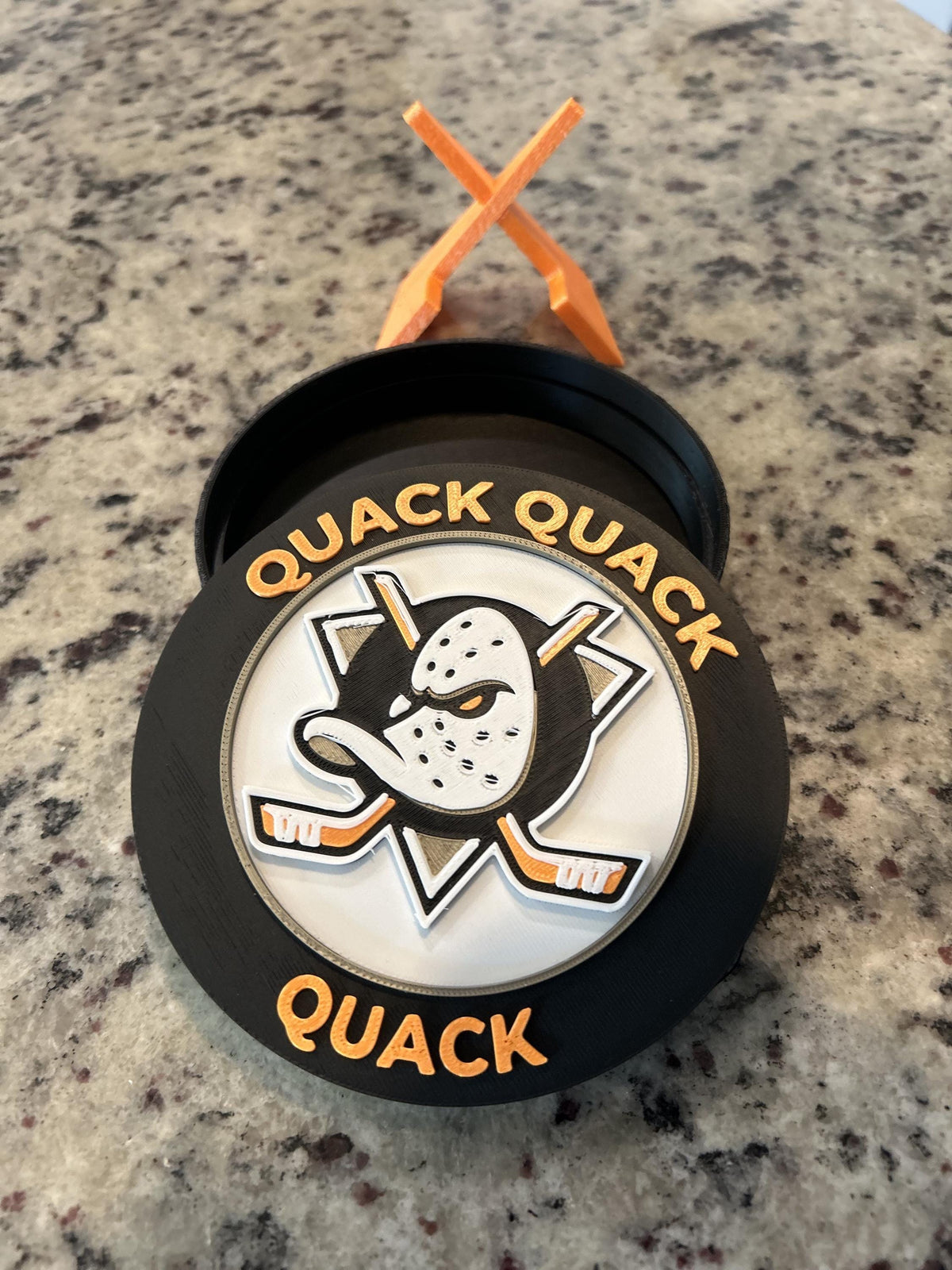 Anaheim Ducks Mighty Ducks 3D printed roundel display with stand and hidden stash box, NHL hockey fan gift, made in USA