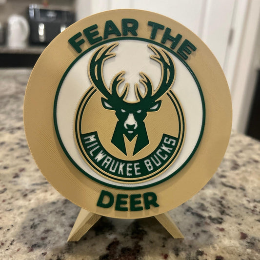 3D Printed Milwaukee Bucks Personalized Roundel Display & Stash Box with stand; 3D printed fan gift, made in USA