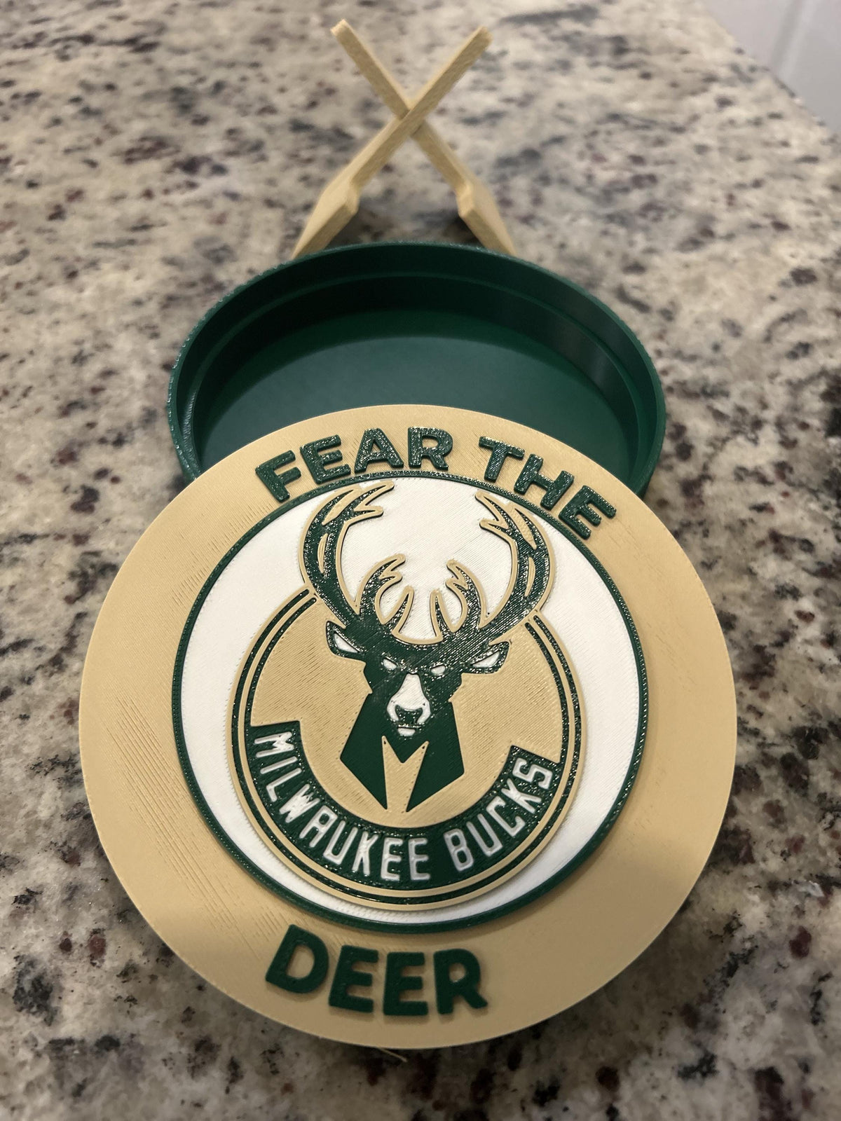 3D Printed Milwaukee Bucks Personalized Roundel Display & Stash Box with stand; 3D printed fan gift, made in USA