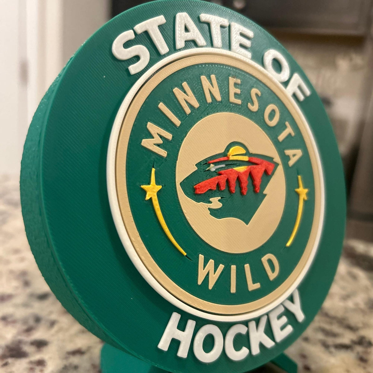 3D Printed Minnesota Wild Personalized Roundel Display & Stash Box with stand; 3D printed fan gift, made in USA