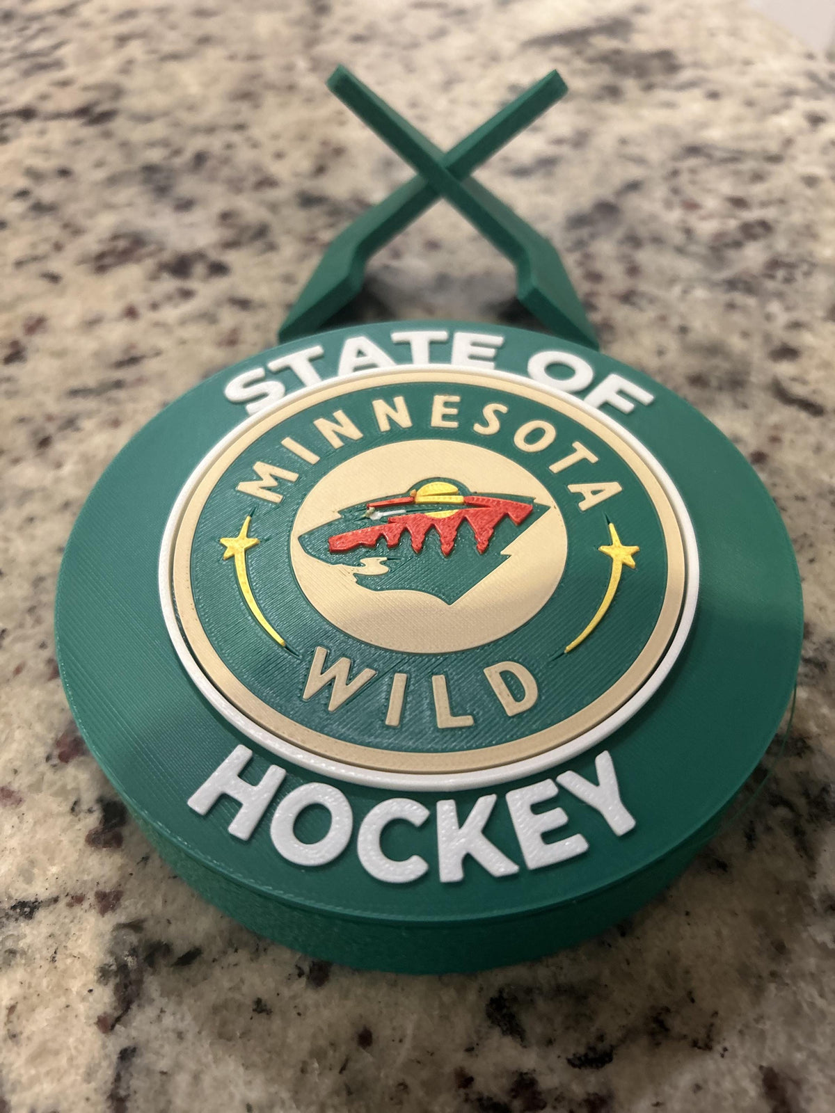 3D Printed Minnesota Wild Personalized Roundel Display & Stash Box with stand; 3D printed fan gift, made in USA