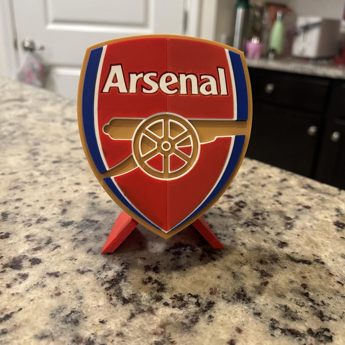 3D Printed Arsenal Crest Display with Stand; 3D printed fan gift, made in USA