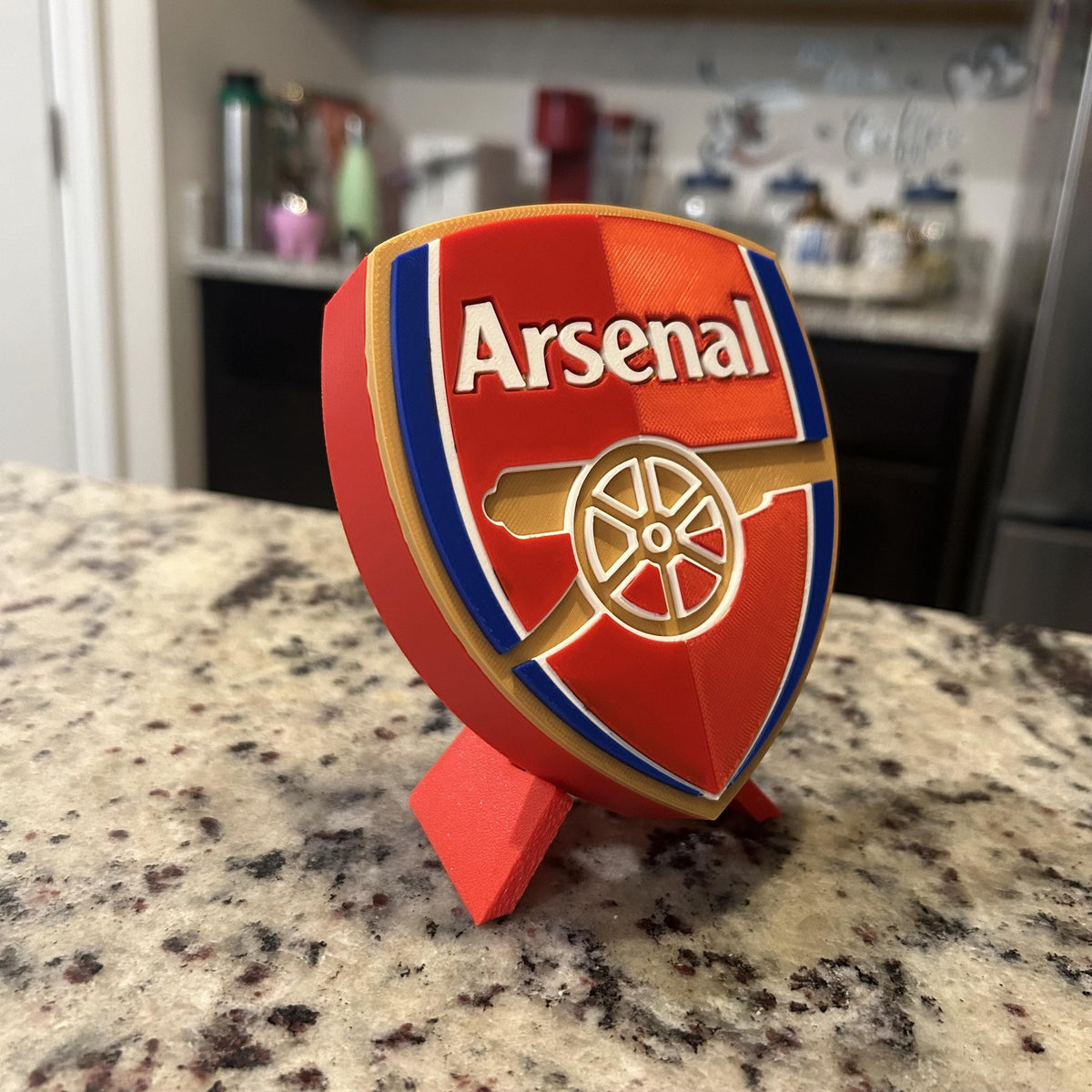 3D Printed Arsenal Crest Display with Stand; 3D printed fan gift, made in USA