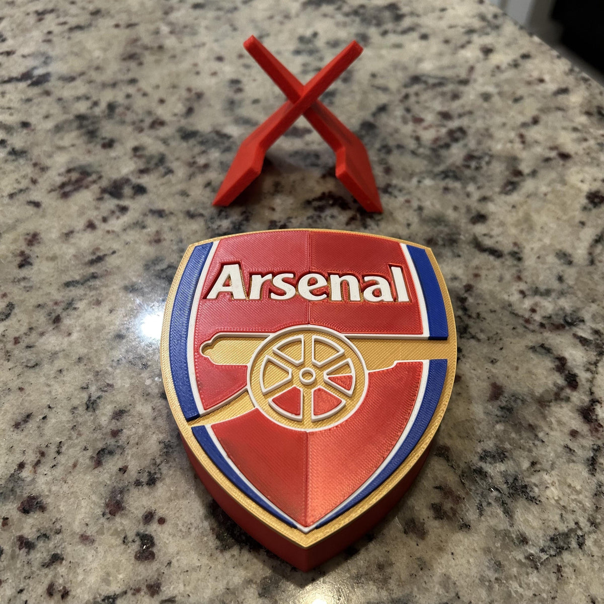 3D Printed Arsenal Crest Display with Stand; 3D printed fan gift, made in USA
