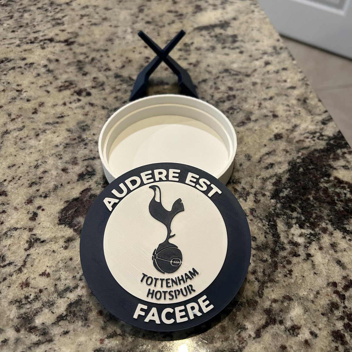Tottenham Hotspur Personalized Roundel Display & Stash Box with stand; 3D printed fan gift, made in USA