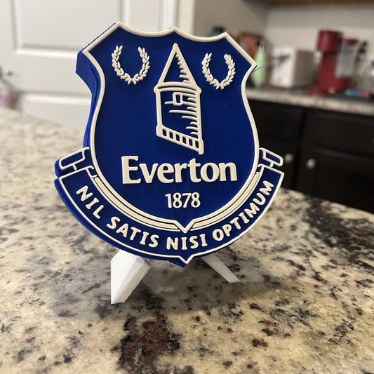 3D Printed Everton Crest Display with Stand; 3D printed fan gift, made in USA