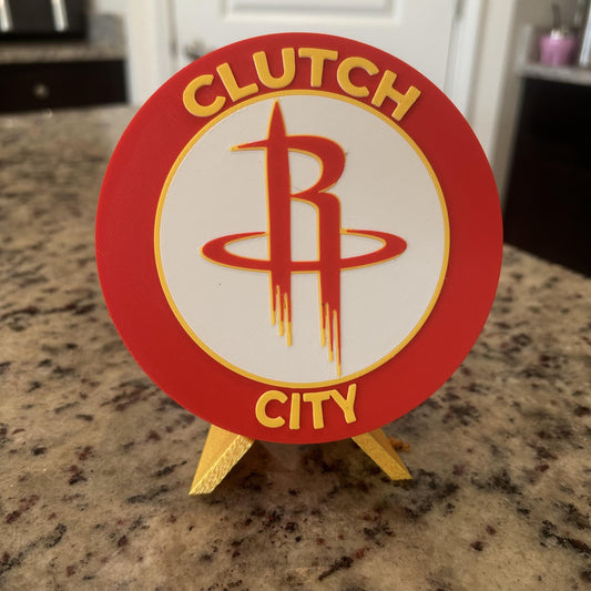 3D Printed Houston Rockets Personalized Roundel Display & Stash Box with stand; 3D printed fan gift, made in USA
