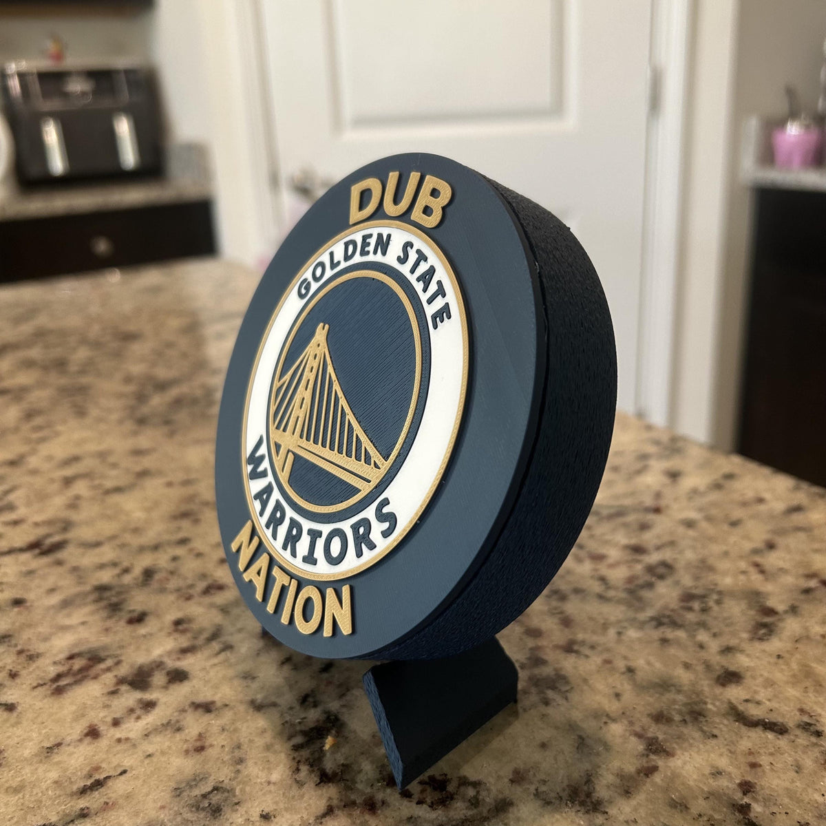 3D Printed Golden State Warriors Personalized Roundel & Stash Box with stand; 3D printed fan gift, made in USA