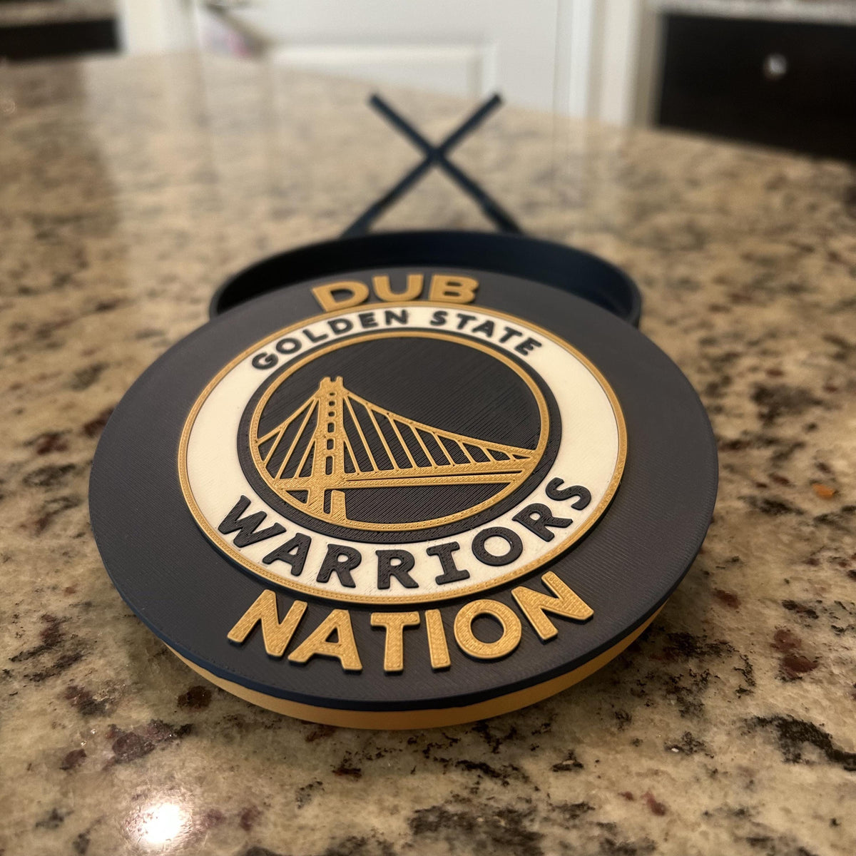 3D Printed Golden State Warriors Personalized Roundel & Stash Box with stand; 3D printed fan gift, made in USA