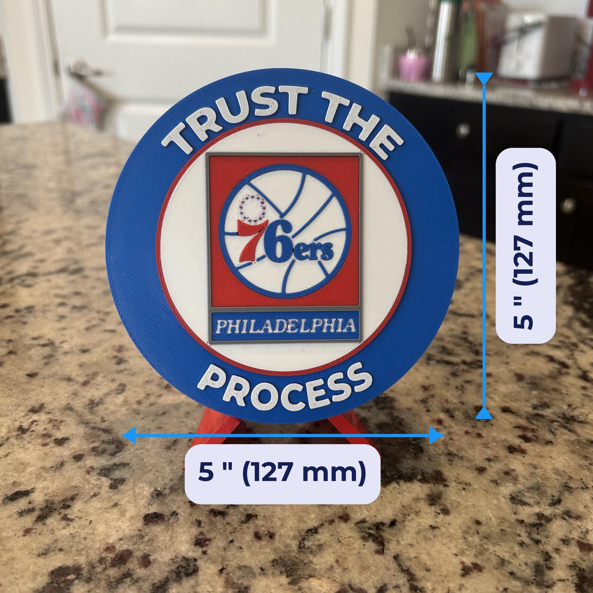 3D Printed Philadelphia 76ers Personalized Roundel Display & Stash Box with stand; 3D printed fan gift, made in USA