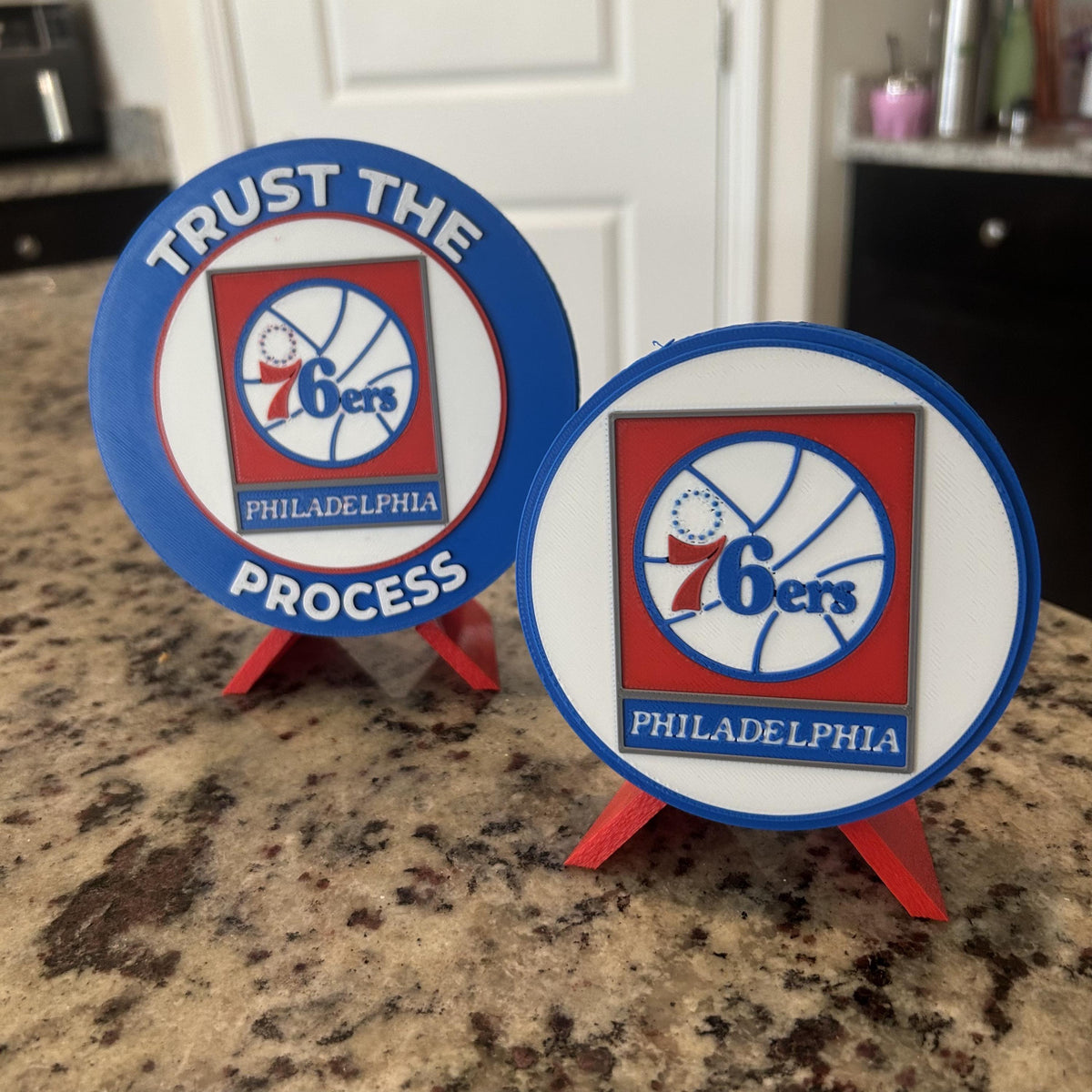 3D Printed Philadelphia 76ers Personalized Roundel Display & Stash Box with stand; 3D printed fan gift, made in USA