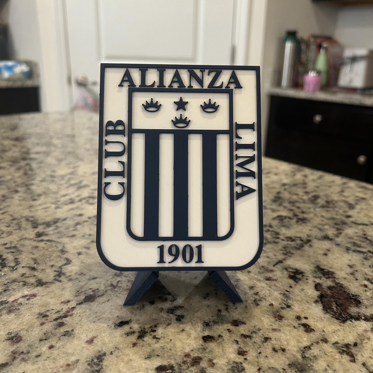 Alianza Lima 3D Printed Crest Display with Stand; 3D printed fan gift, made in USA