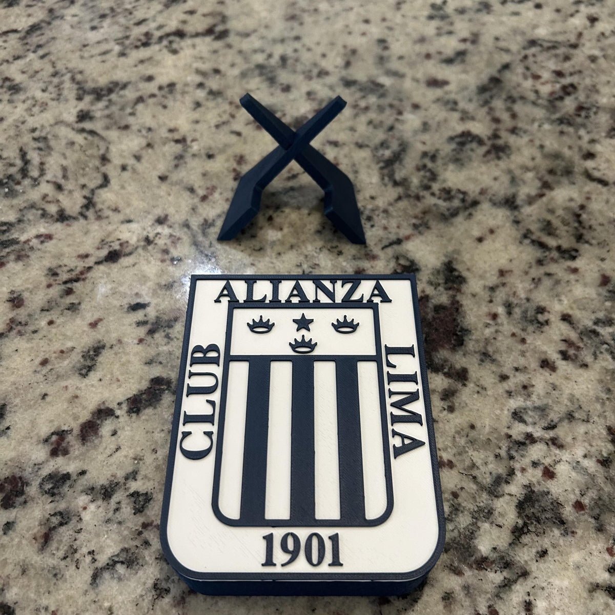 Alianza Lima 3D Printed Crest Display with Stand; 3D printed fan gift, made in USA