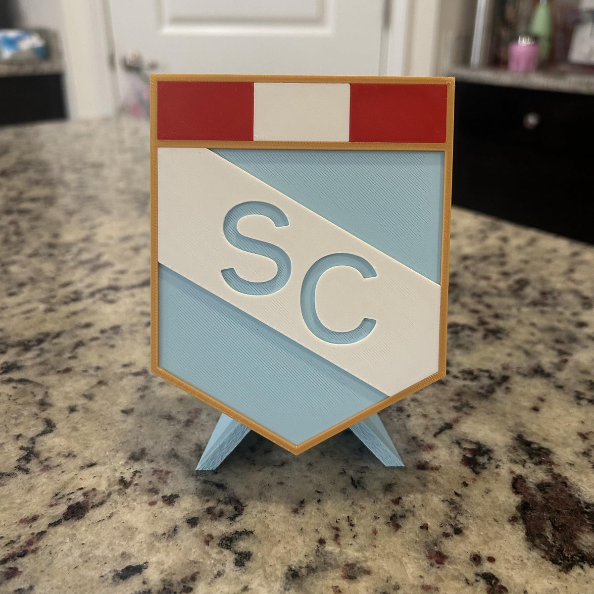 Sporting Cristal 3D Printed Crest Display with Stand; 3D printed fan gift, made in USA
