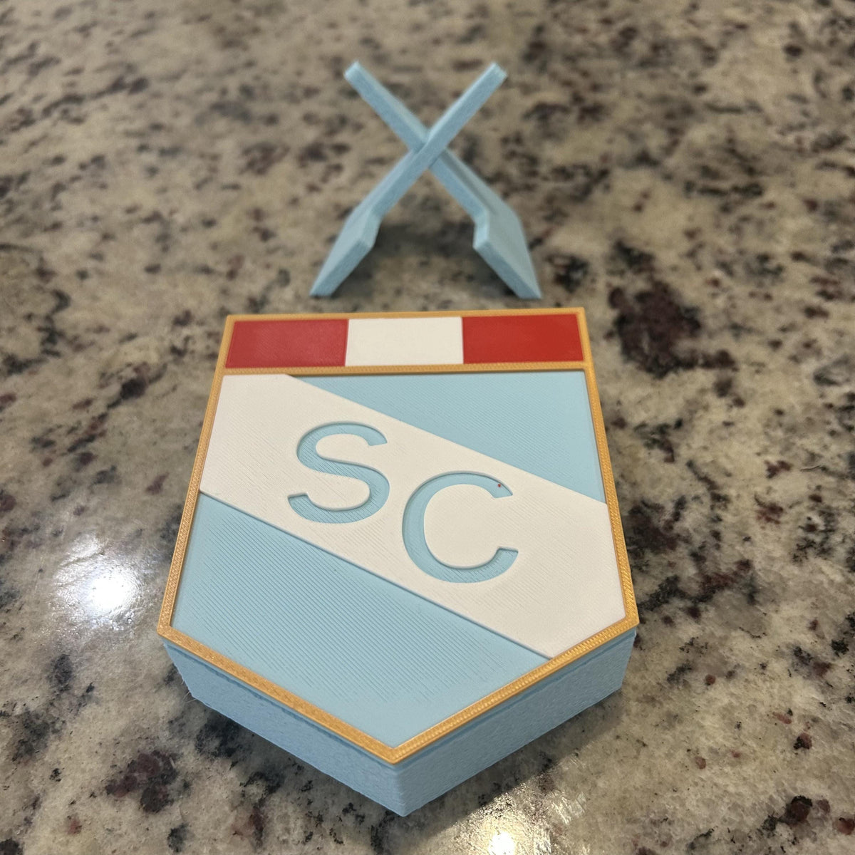 Sporting Cristal 3D Printed Crest Display with Stand; 3D printed fan gift, made in USA
