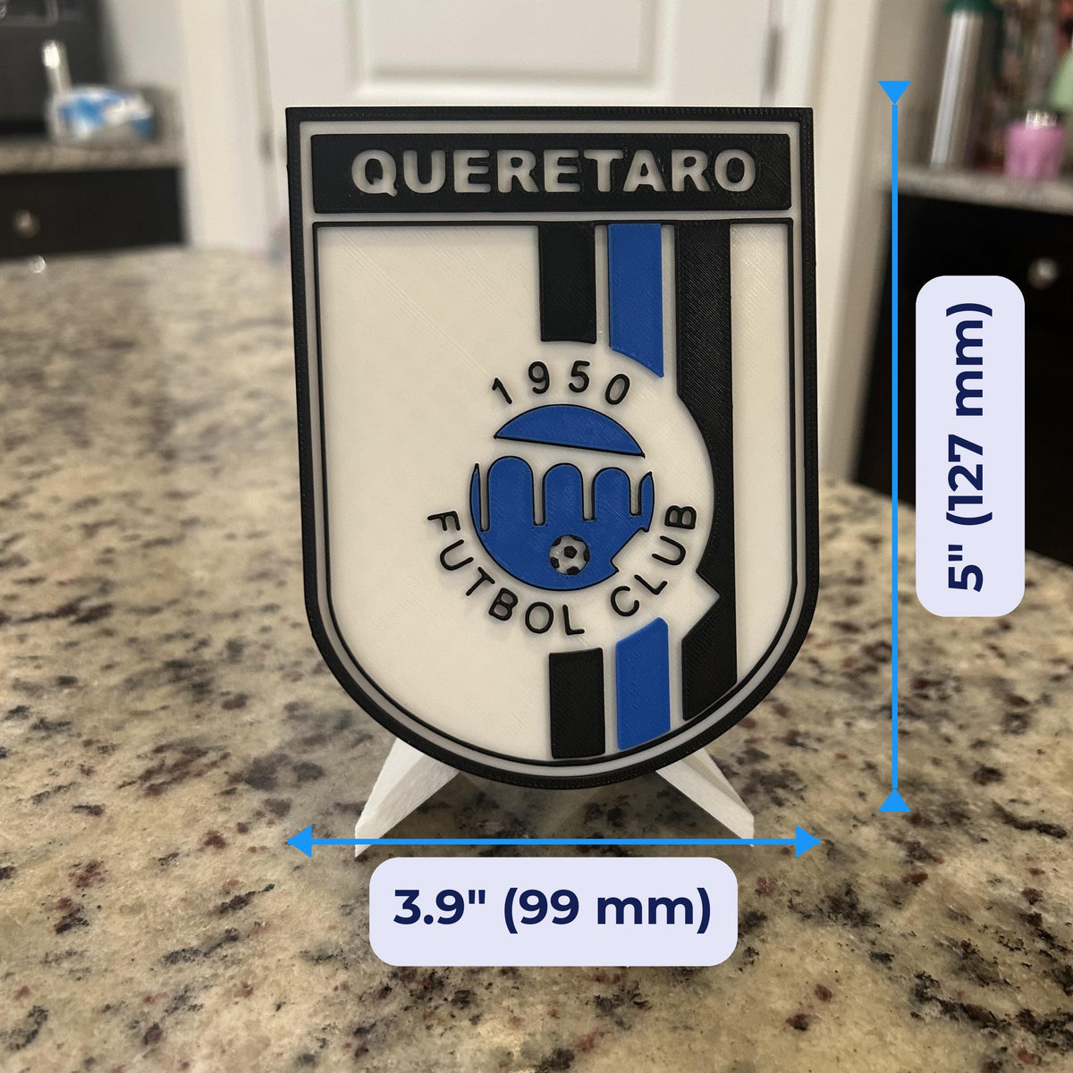 Queretaro FC 3D Printed Crest Display with Stand; 3D printed fan gift, made in USA