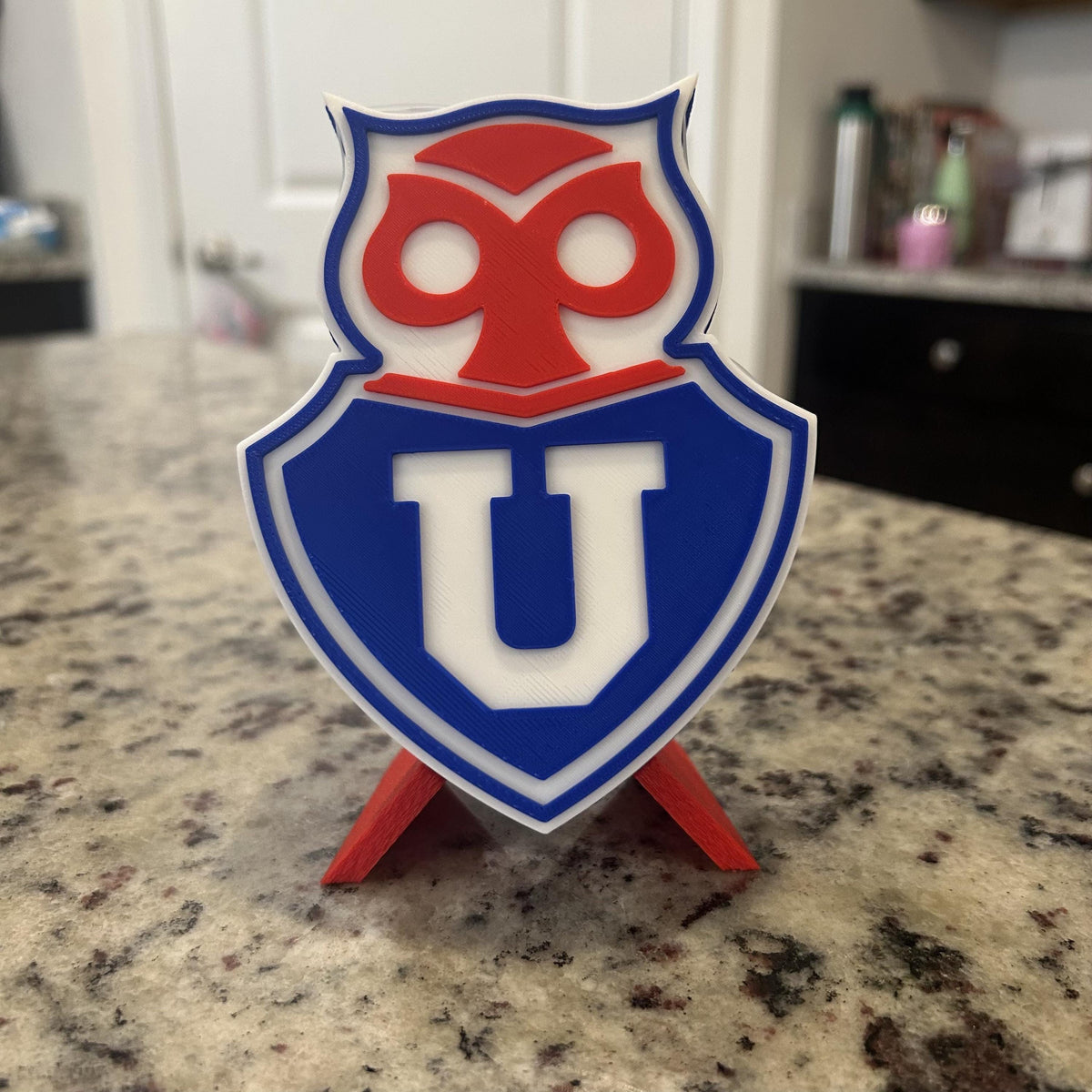 Universidad de Chile 3D Printed Crest Display with Stand; 3D printed fan gift, made in USA