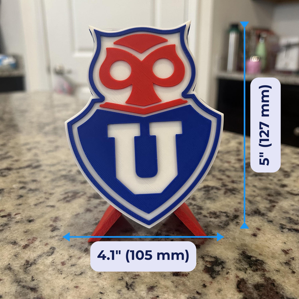 Universidad de Chile 3D Printed Crest Display with Stand; 3D printed fan gift, made in USA