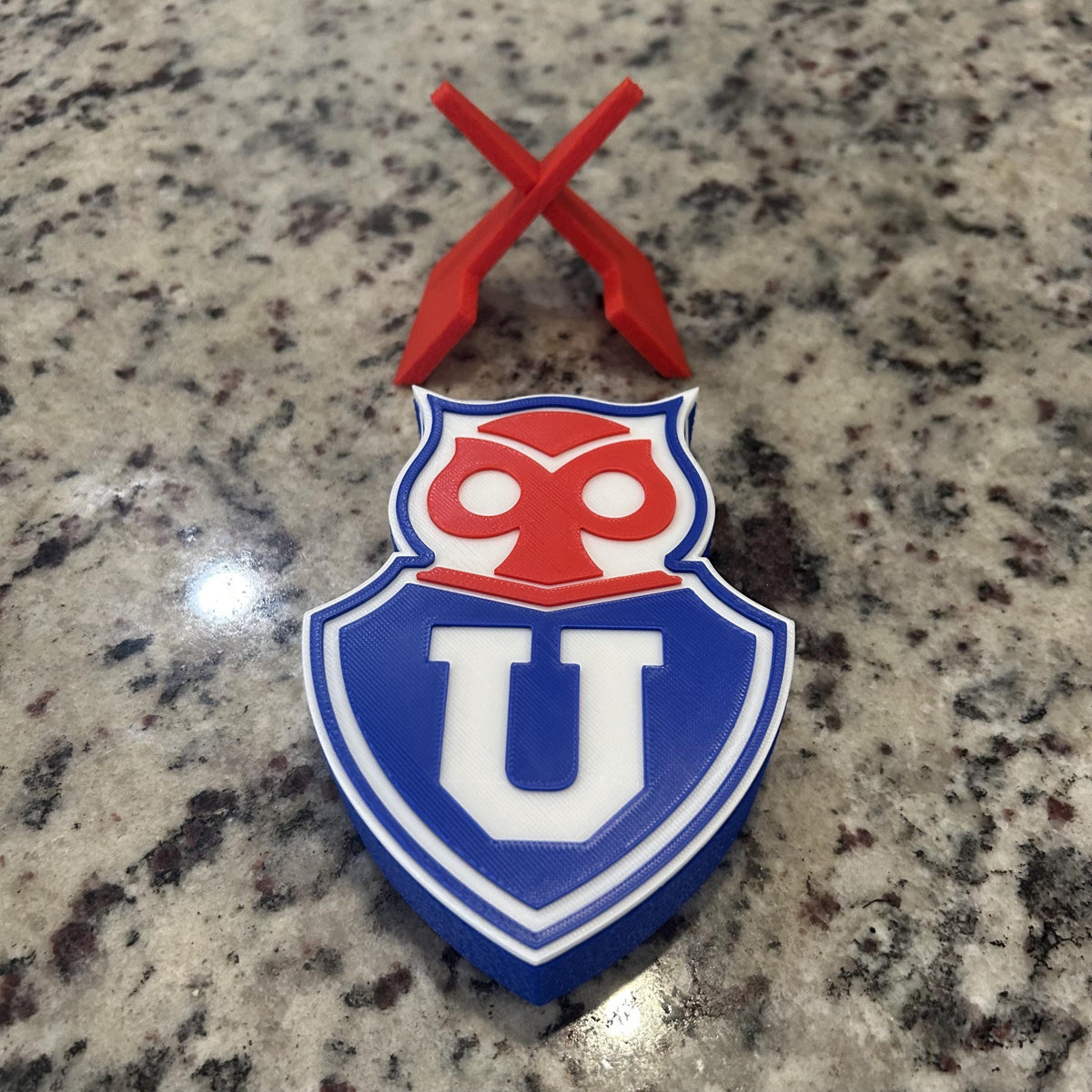 Universidad de Chile 3D Printed Crest Display with Stand; 3D printed fan gift, made in USA