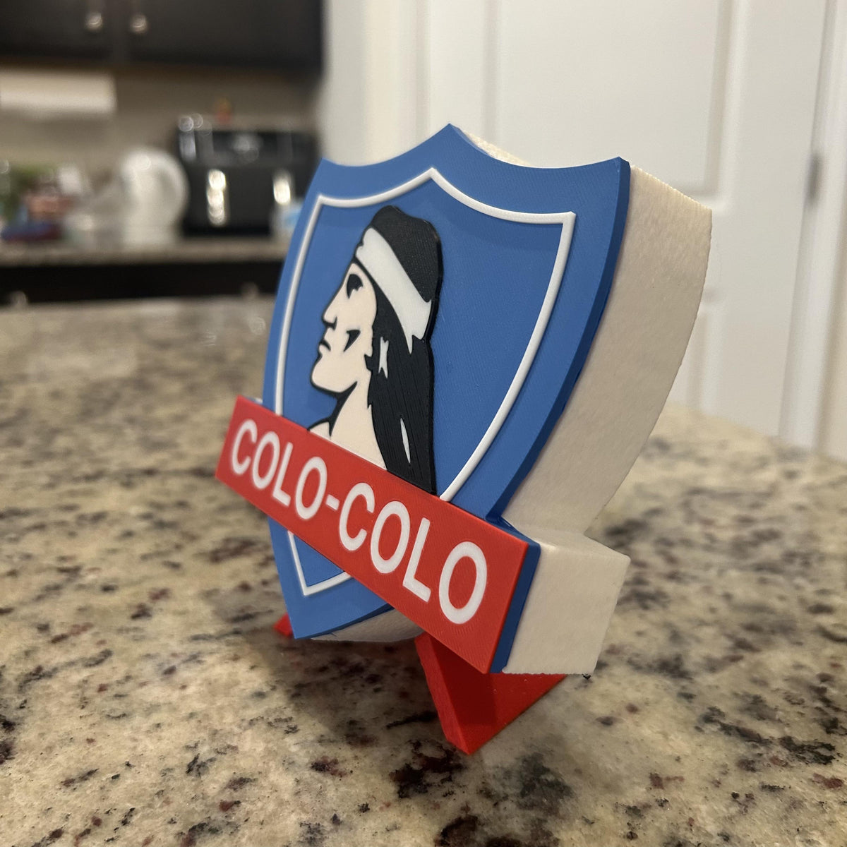 Colo-Colo 3D Printed Crest Display with Stand; 3D printed fan gift, made in USA