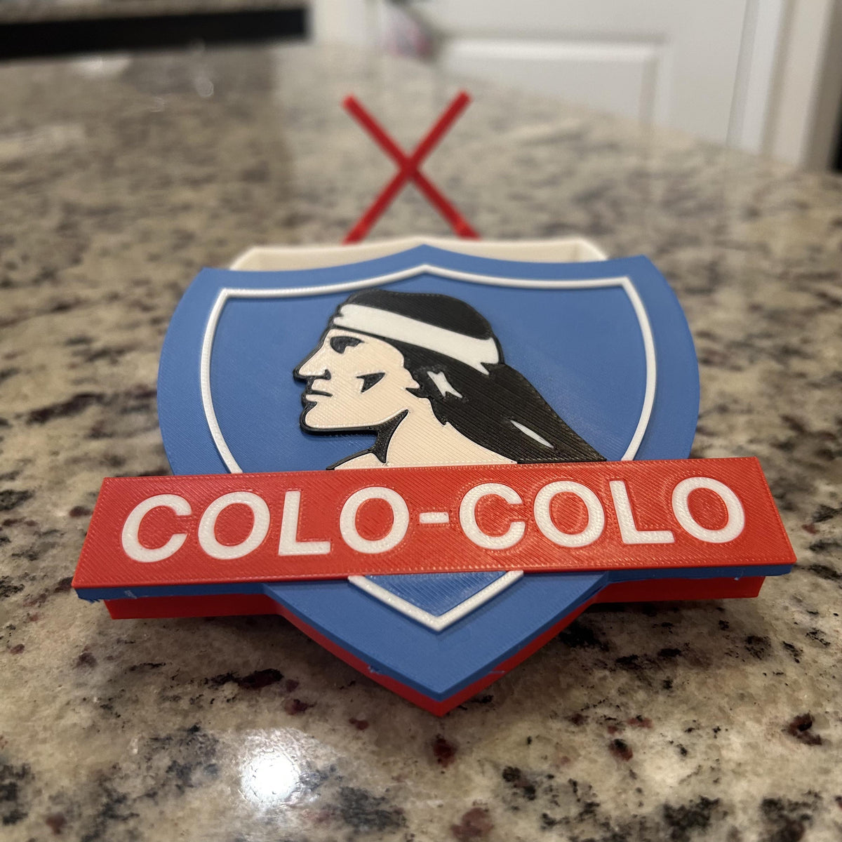 Colo-Colo 3D Printed Crest Display with Stand; 3D printed fan gift, made in USA