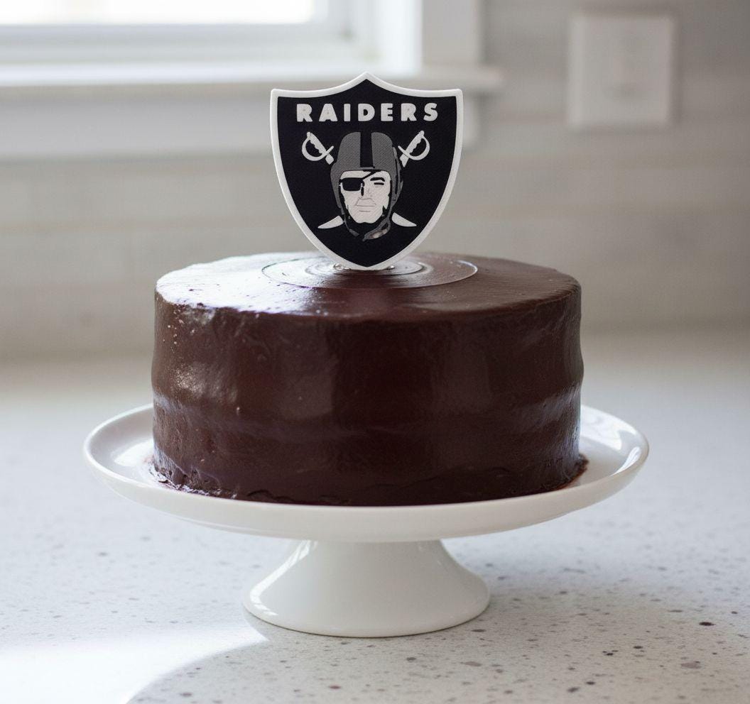 Las Vegas Raiders 3D printed cake topper and cupcake toppers, food-grade PETG shield, NFL football birthday party decor, made in USA
