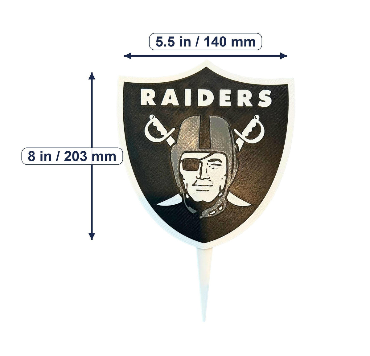 Las Vegas Raiders 3D printed cake topper and cupcake toppers, food-grade PETG shield, NFL football birthday party decor, made in USA