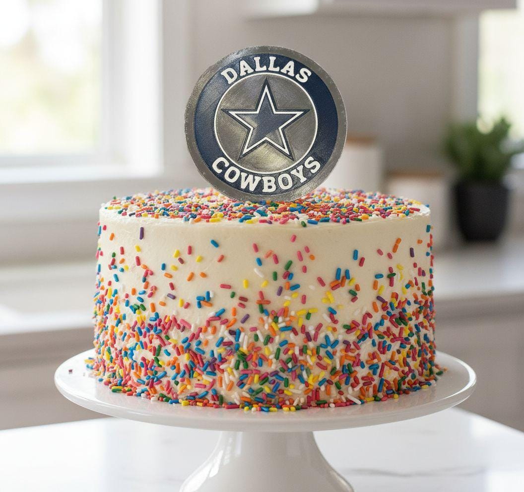 Dallas Cowboys 3D printed cake topper and cupcake toppers, food-grade PETG star disc, NFL football birthday party decor, made in USA