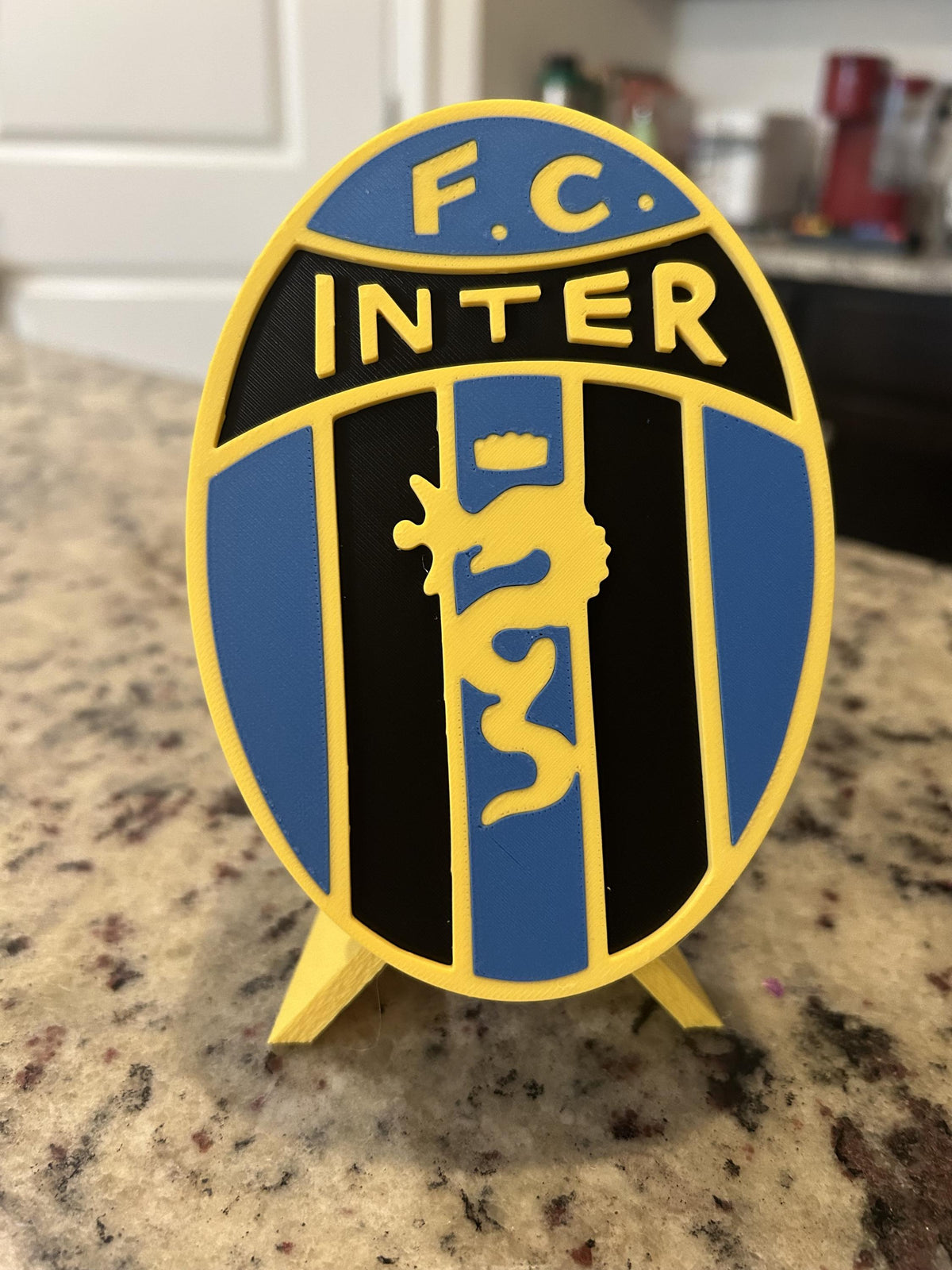 Inter Milan Vintage Crest 1960-1963 with stand; 3D printed fan gift, made in USA