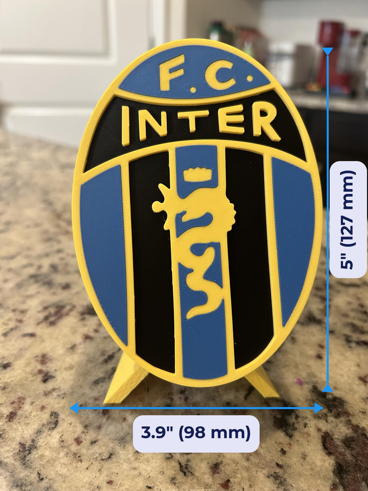 Inter Milan Vintage Crest 1960-1963 with stand; 3D printed fan gift, made in USA