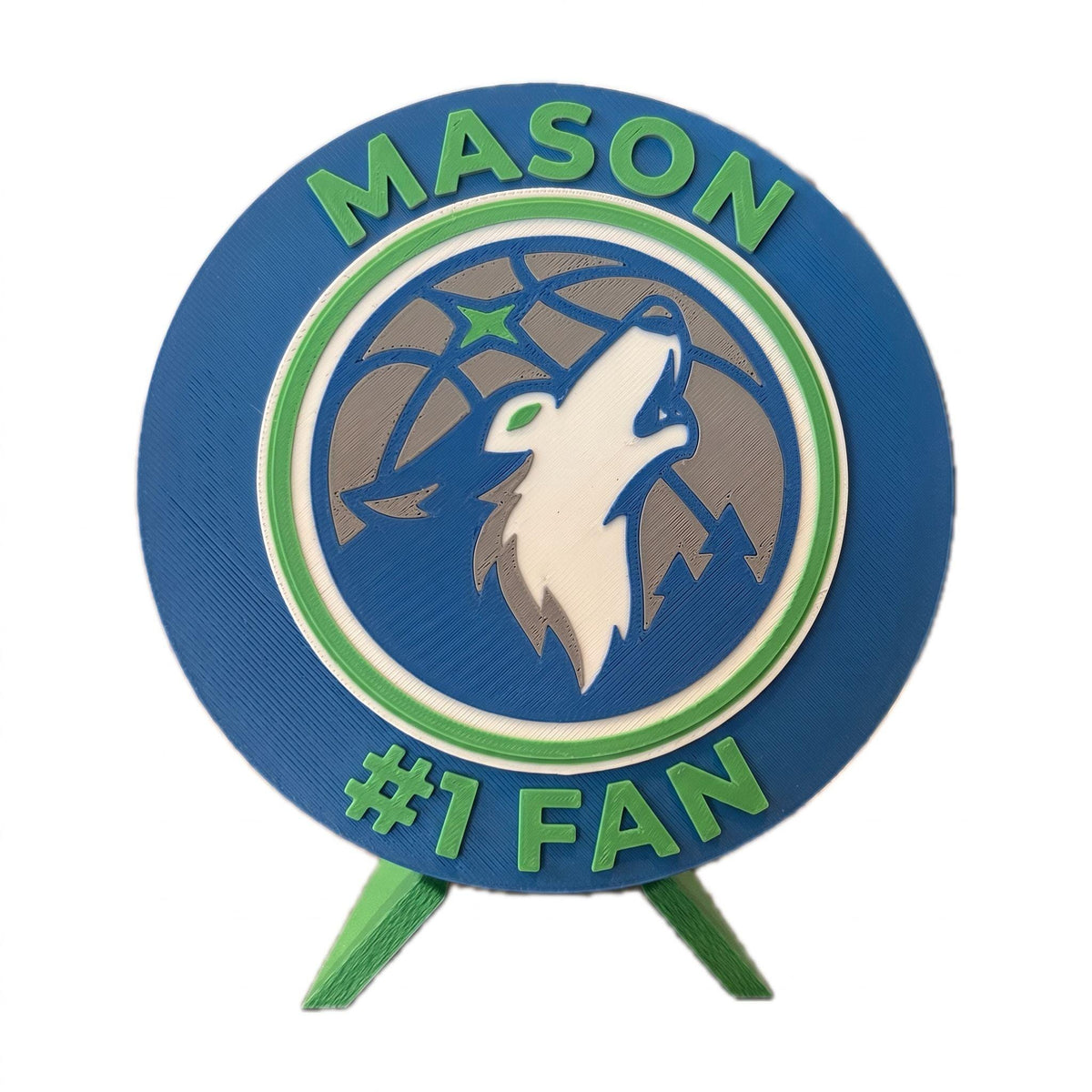 3D Printed Minnesota Timberwolves Personalized Roundel & Stash Box with stand; 3D printed fan gift, made in USA