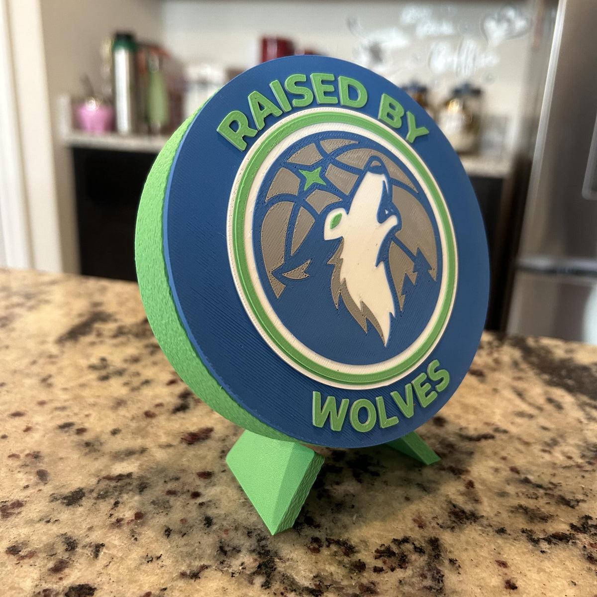 3D Printed Minnesota Timberwolves Personalized Roundel & Stash Box with stand; 3D printed fan gift, made in USA