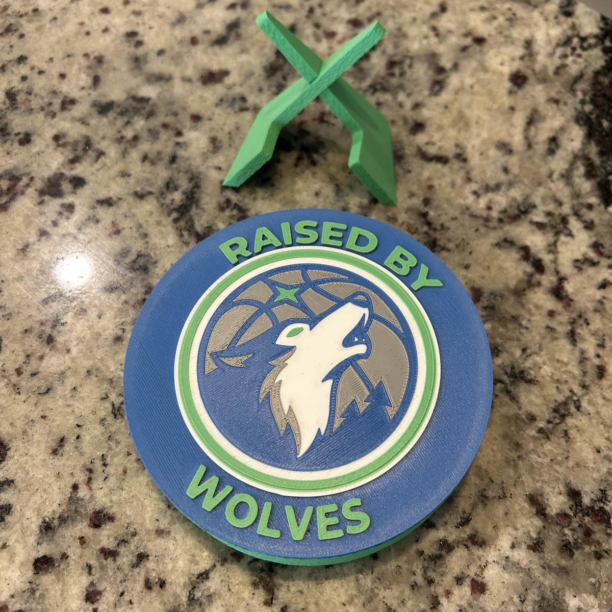 3D Printed Minnesota Timberwolves Personalized Roundel & Stash Box with stand; 3D printed fan gift, made in USA