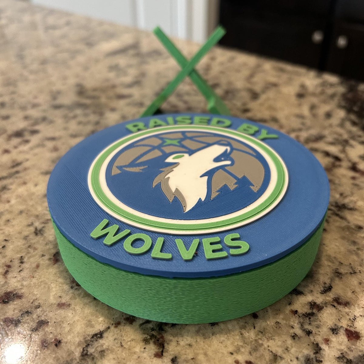 3D Printed Minnesota Timberwolves Personalized Roundel & Stash Box with stand; 3D printed fan gift, made in USA