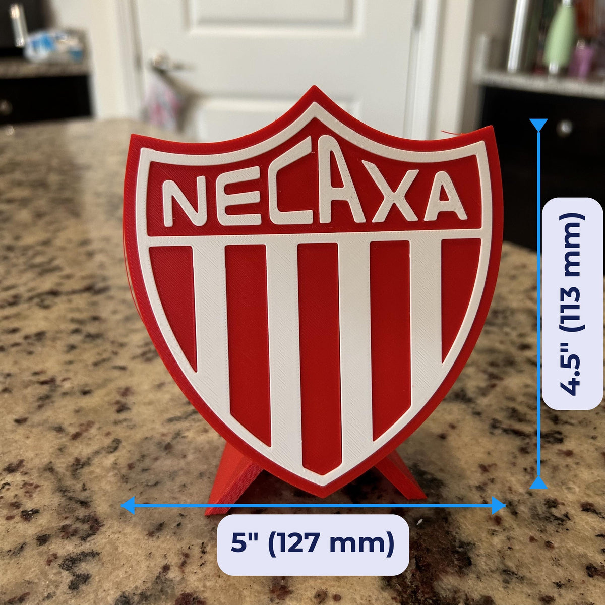 Club Necaxa 3D Printed Crest Display with Stand; 3D printed fan gift, made in USA
